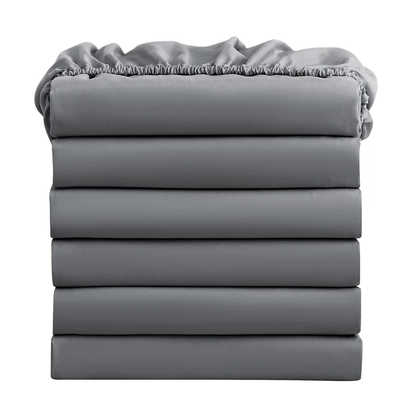FreshCulture King Fitted Sheets, Bulk Pack of 6, Deep Pocket, Soft Microfiber Bottom Sheets for Home, Salons, Hotels, King Size Fitted Sheets Only (Dark Grey)