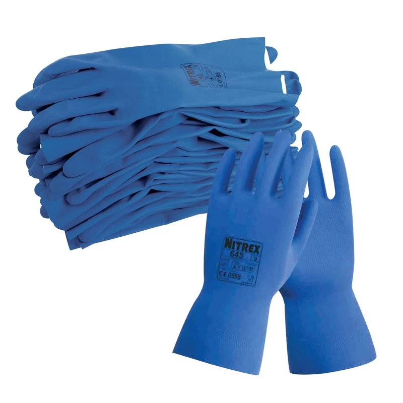 Unigloves Nitrex 645-10 pairs - Flock Lined Chemical Resistant Latex Gloves, in Blue