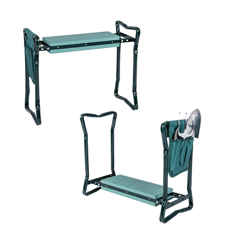 OFFICEJOY 2 in 1 Folding Garden Knee Rest Seat with EVA Foam Knee Pad and Removable Tool Pouch, Sturdy Steel Frame, No Assembly, Portable Garden Stool and