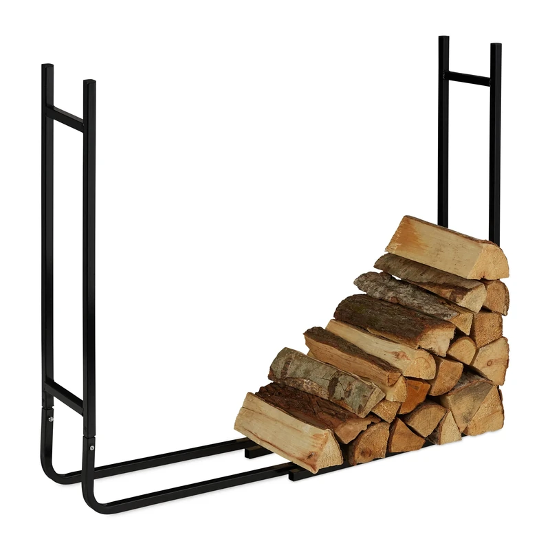 Relaxdays Firewood Rack, for Storing Firewood Outside & Inside, Modern Log Shelf, HWD: 91 x 123 x 19,5 cm, Iron, Black