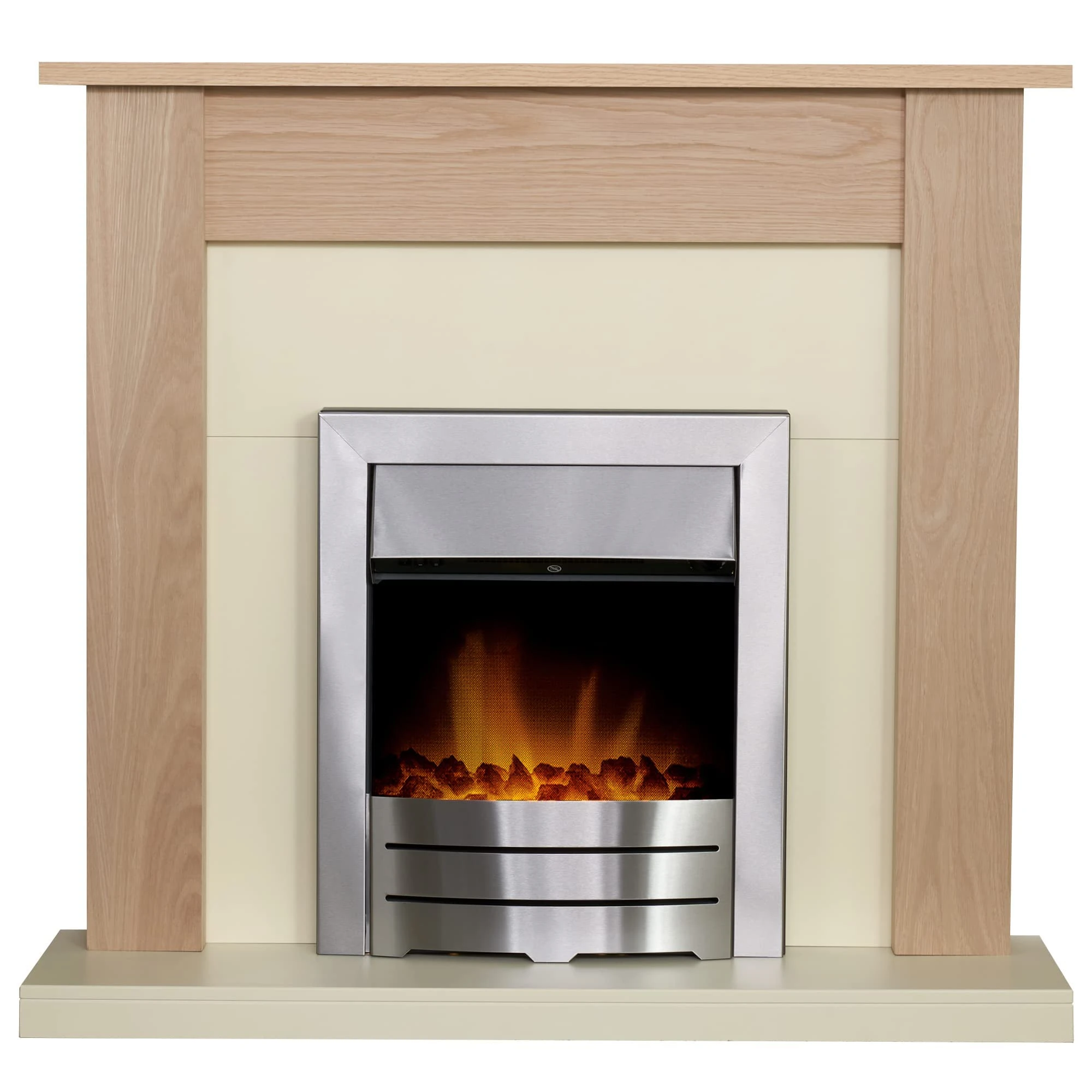 Adam Southwold Fireplace in Oak& Cream with Colorado Electric Fire in Brushed Steel, 43 Inch