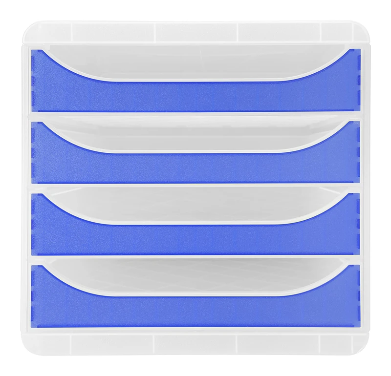 Exacompta - Ref. 310360D - BIG-BOX Chromaline - 4-drawer box for A4+ format - External dimensions: depth 34.70 x width 27.80 x height 26.70 cm - Crystal/translucent royal blue