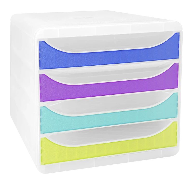 Exacompta - Ref. 310399D - BIG-BOX Chromaline - 4-drawer box for A4+ format - External dimensions: depth 34.70 x width 27.80 x height 26.70 cm - Crystal/translucent harlequin