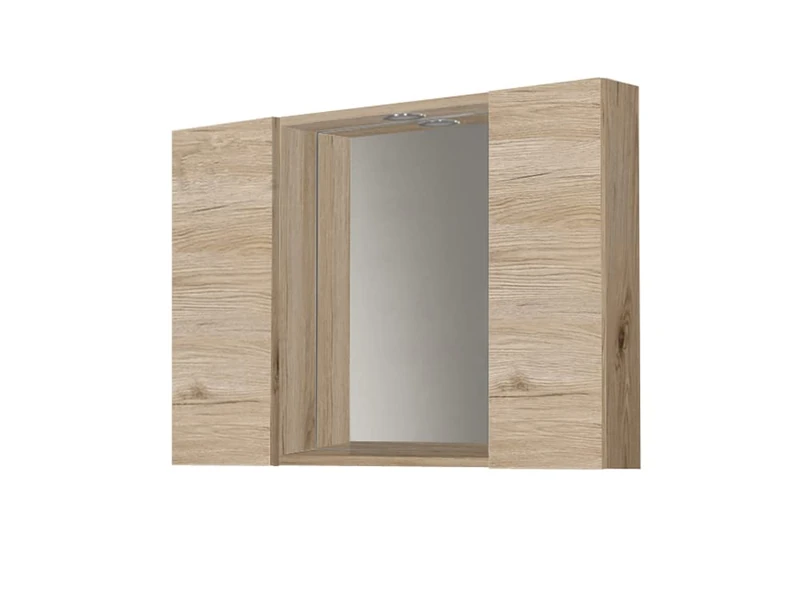 Mama Store Bathroom MIRROR with 2 ROOMS Container and LED Light-Natural Oak, L. 81 CM X D. 16 CM X H. 60 CM - Image 1