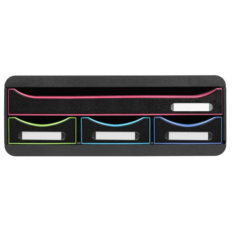 Exacompta - Ref. 319914D - TOOLBOX MINI - 4-drawer unit - External dimensions: depth 27 x width 35.5 x height 13.5 cm - black/harlequin/black