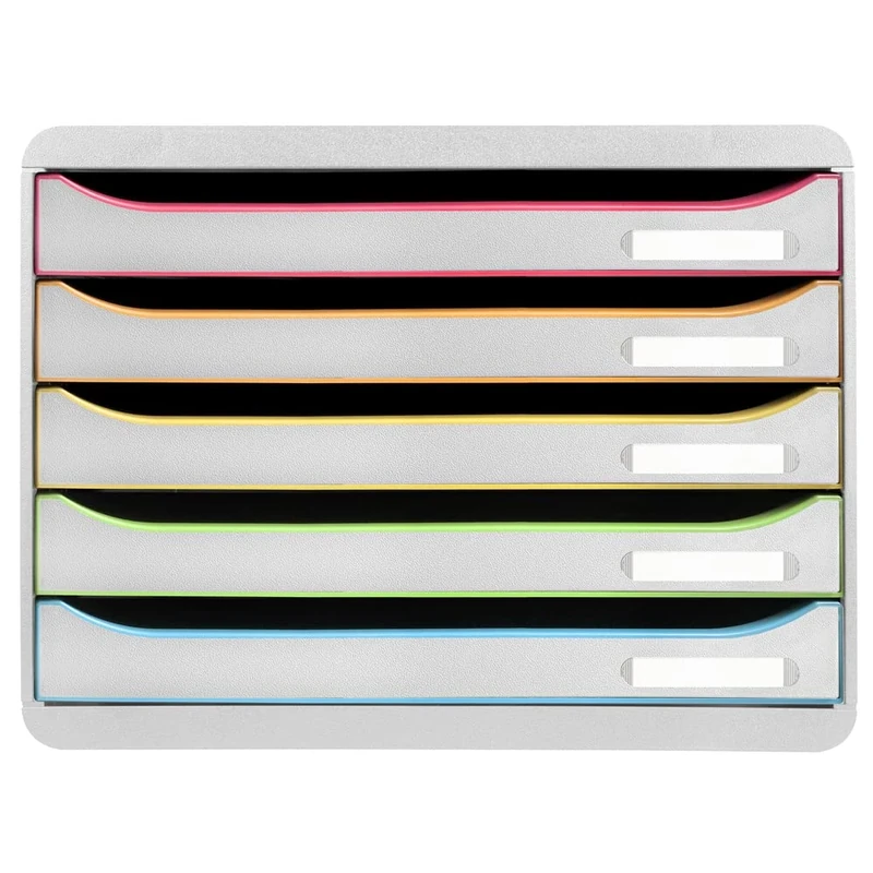 Exacompta - Ref. 308913D - BIG-BOX PLUS HORIZON - 5-drawer box for A4+ documents - External dimensions: depth 27 x width 35.5 x height 27.1 cm - White/harlequin/white