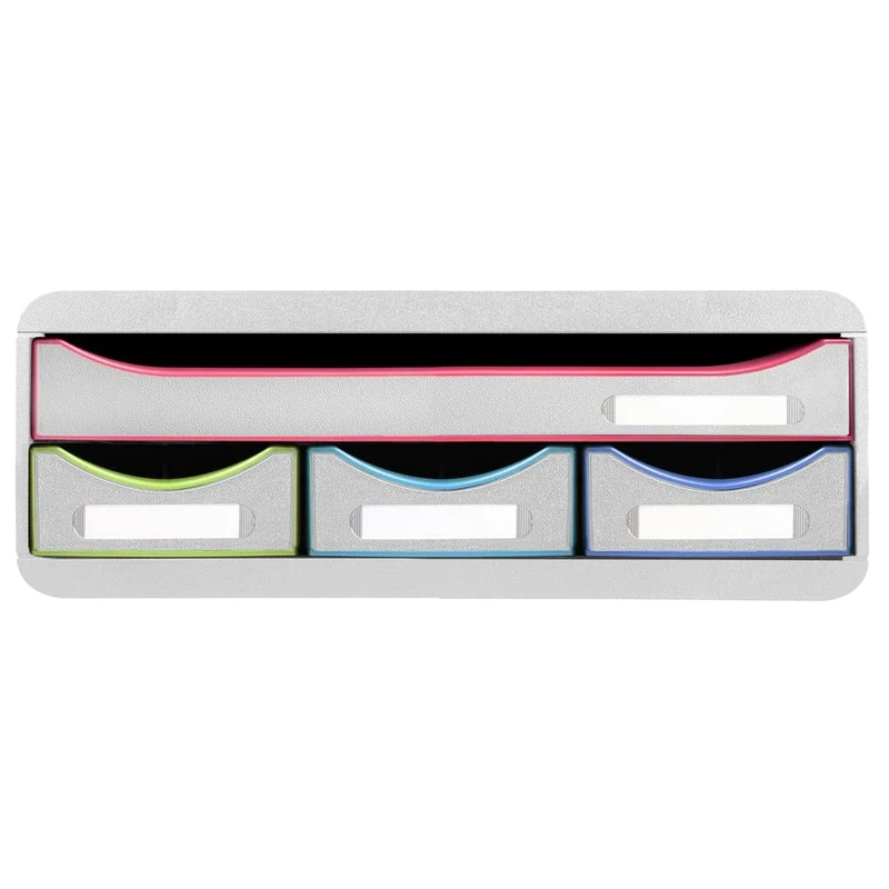 Exacompta - Ref. 319913D - TOOLBOX MINI - 4-drawer unit - External dimensions: depth 27 x width 35.5 x height 13.5 cm - white/harlequin/white