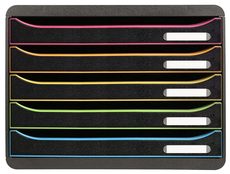 EXACOMPTA - Ref. 308914D - BIG-BOX PLUS HORIZON - 5-drawer box for A4+ documents - External dimensions: depth 27 x width 35.5 x height 27.1 cm - Black/harlequin/black