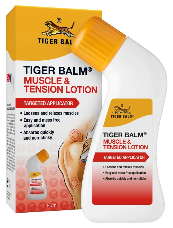 Tiger Balm Muscle & Tension Lotion (80ml), with No Mess Applicator, for Muscle Pain Relief, Tensio and Loosens & Relaxes Muscles