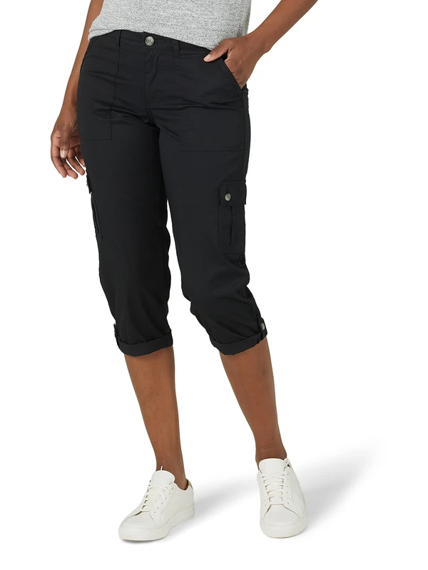 Lee Women's Ultra Lux Comfort with Flex-to-go Cargo Capri Pant, Black, 10 US
