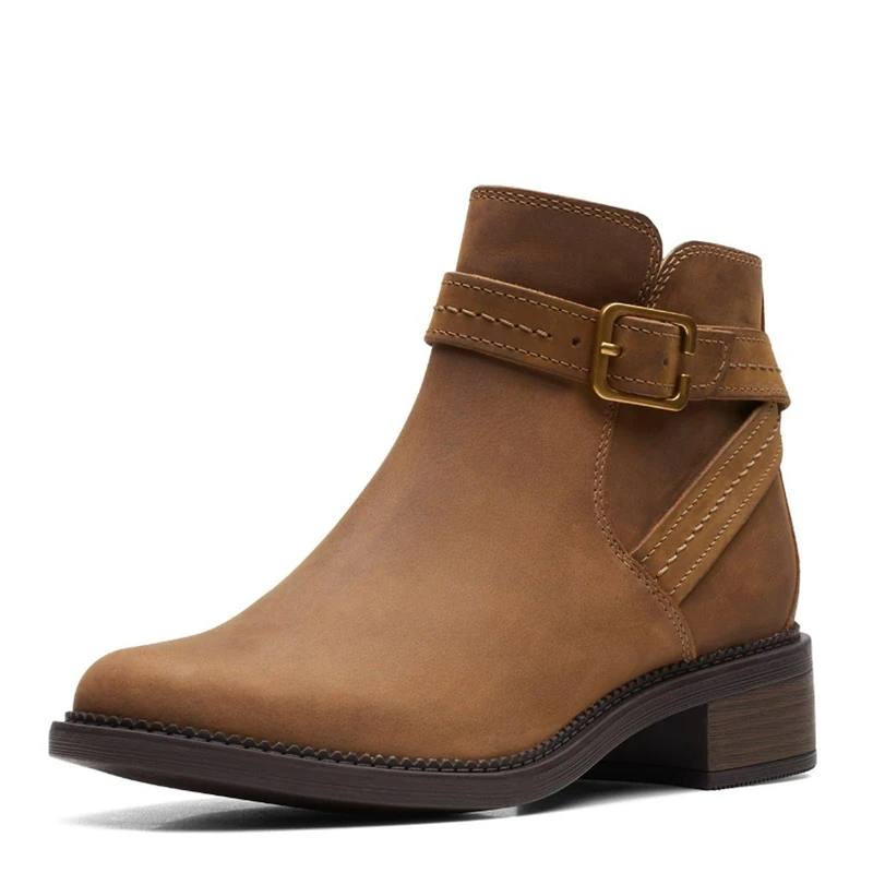 Clarks Women's Maye Strap Ankle Boot, Dark Tan Leather, 6.5