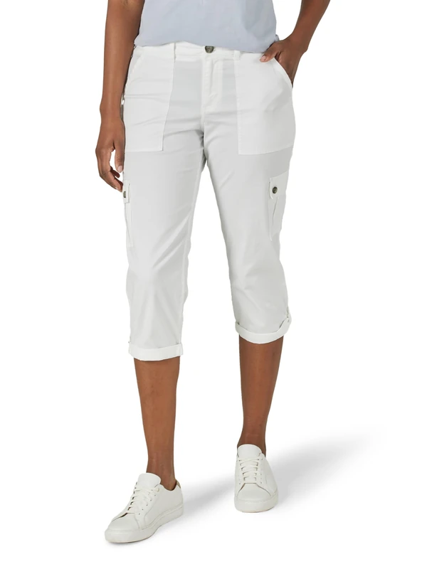 Lee Women's Ultra Lux Comfort with Flex-to-go Cargo Capri Pant, White, 4 US