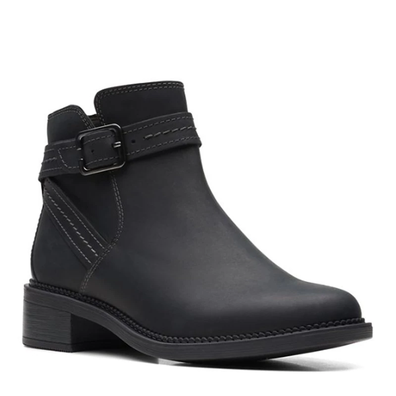 Clarks Womens Boots Ankle Boot, Black Leat, 5.5