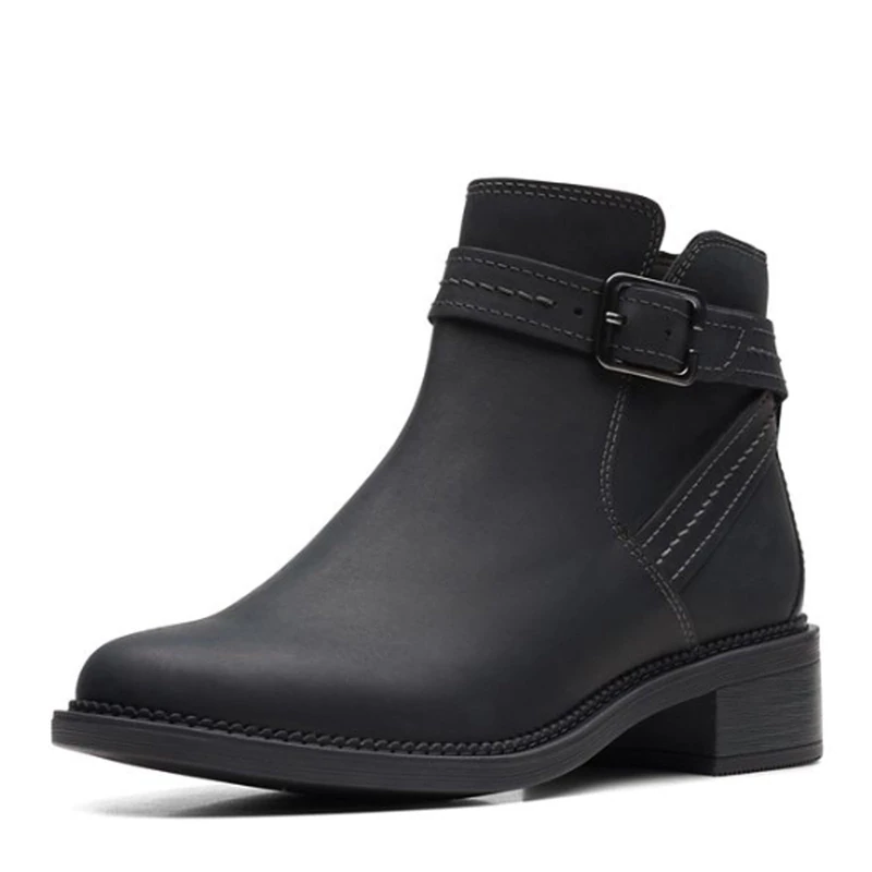Clarks Women's Maye Strap Ankle Boot, Black Leather, 7.5 UK