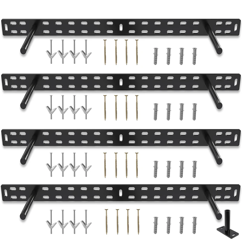 Set of 4 Floating Shelves Brackets 22in Multiple Mounting Locations Baseplate Can Hold 150 Lbs Hidden Support Bracket Perfect for Long Floating Shelf and Mantel (4 inch Rods)