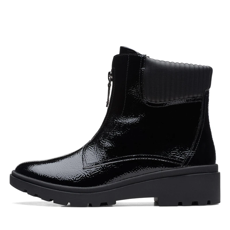 Clarks Women's Calla Zip Mid Calf Boot, Black Crinkle Patent Synthetic, 5.5 UK