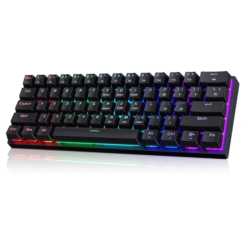 CACKBIRD Portable 60% Mechanical Gaming Keyboard, Wired Keyboard with Blue Switches,LED Customization Backlit,61 Keys Ultra-Compact Mini OfficeKeyboard for PC/Mac/Xbox,Easy to Carry On Trip-Black