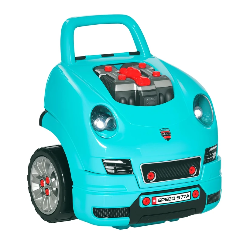 HOMCOM Kids Truck Engine Toy Set Toddler Car Service Station Ages 3-5 Teal