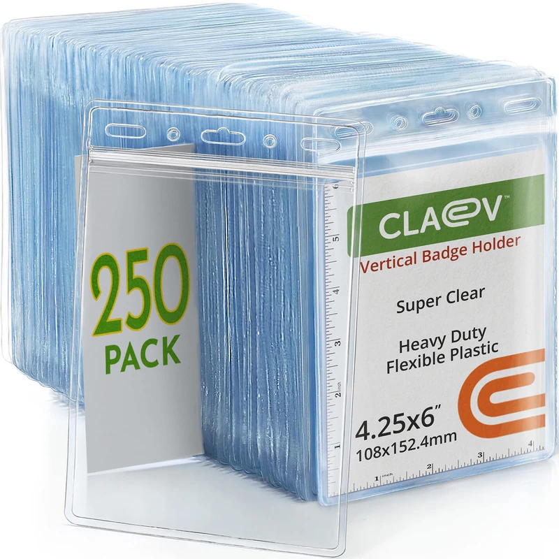 Claev Fast Seal Vertical 4x6 Passport & Card Holders (4x6 Extra Large (XXL), 250 Pack), Clear Waterproof ID Plastic Name Card Badge Holders for Travel, Conferences, Conventions - Image 1