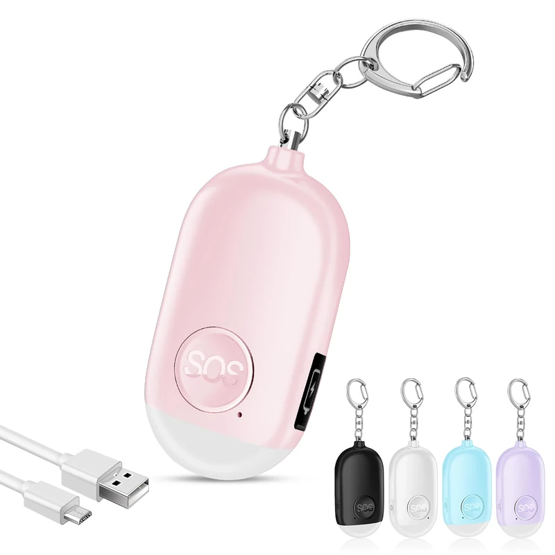 Hion Safe Personal Alarm for Women,Rechargeable 130dB Police Approved Rape Rope Alarm with LED Flashlight Self Defense Keychain,Panic Attack Safety Alarm for Girl Kid Elderly Student(Pink）