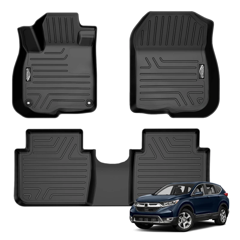 CRV Floor Mats, GORWARE 3D Floor Liner Compatible with Honda CR-V 2022 2021 2020 2019 2018 2017, Front and Rear Row Floor Liners for CRV 2017-2022 with All Weather Performance, 3 Pcs Car Floor Mat