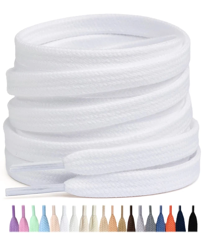 Stepace 2 Pairs 100% Cotton Flat Shoe Laces 8mm Wide Shoelaces for Sneaker Running Athletic Shoes White 120