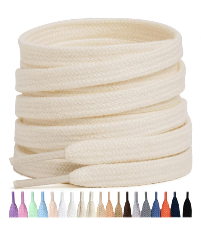 Stepace 2 Pairs 100% Cotton Flat Shoe Laces 8mm Wide Shoelaces for Sneaker Running Athletic Shoes Beige 120