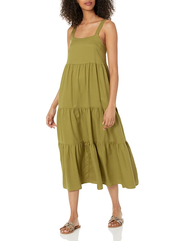 The Drop Women's Britt Tiered Maxi Tent Dress, Olive Oil, XL