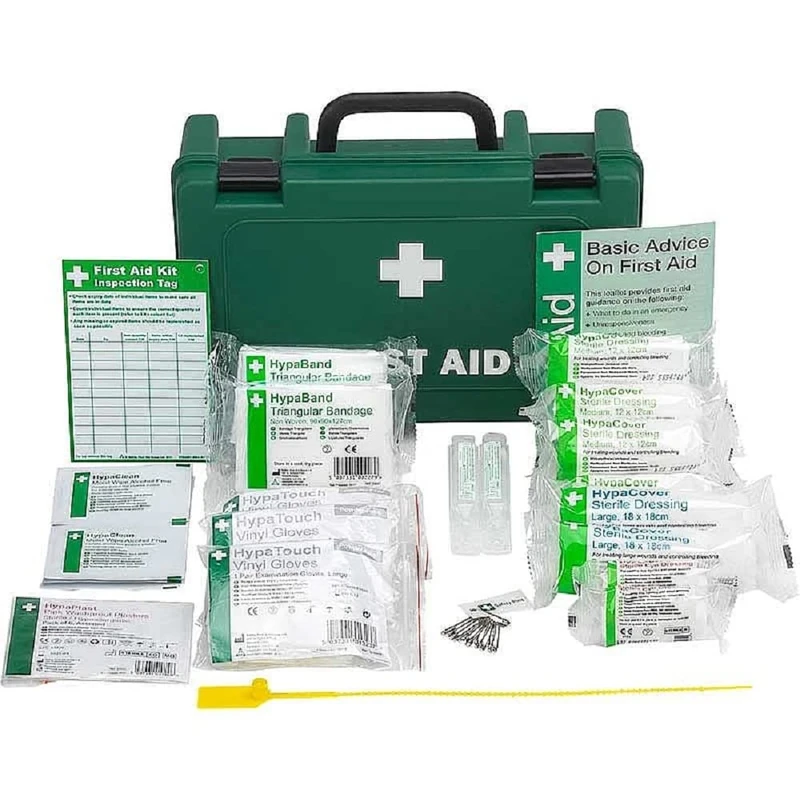 Safety First Aid Group Workplace First Aid Kit (Small 1-10 Persons) Economy HSE-Compliant with Inspection Tags, Wall Bracket, Extra Plasters