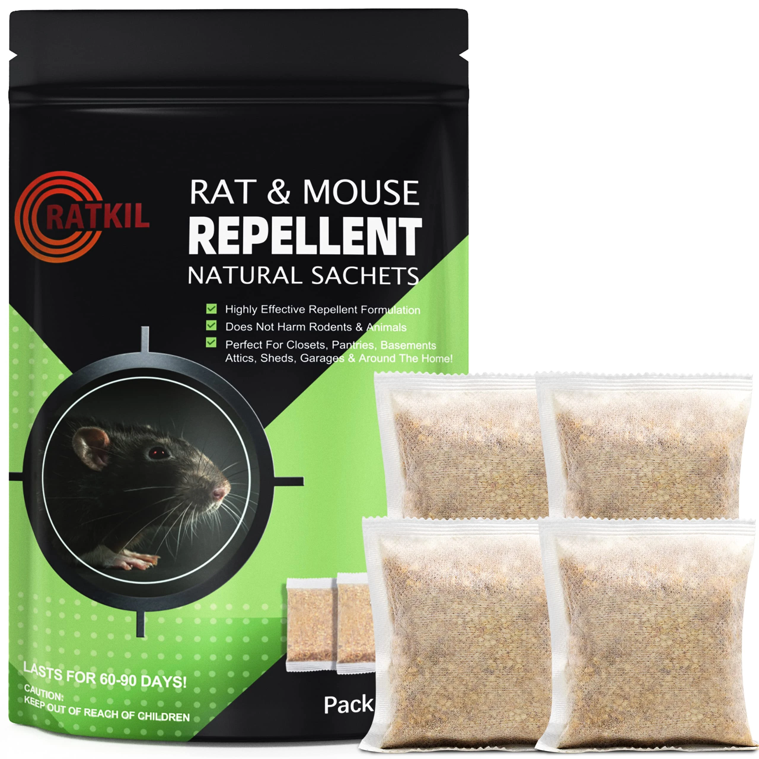 RatKil Rat & Mouse Repellent Sachets - High Strength, All Natural Peppermint Oil Sachets for Rodent Control | Lasts 60-90 Days | Covers Approx 150-200sqm (Pack of 4)