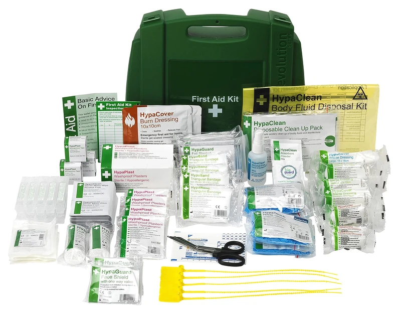 Safety First Aid Group Workplace First Aid Kit British Standard (Large 100 Persons) Wall Mountable with Inspection Tags, Extra Plasters, Eye Wash Pods, Body Fluid Disposal Pack