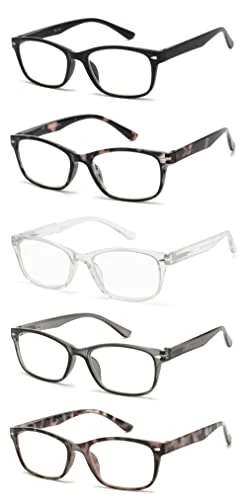 JM 5 Pack Rectangluar Blue Light Blocking Reading Sunglasses, Spring Hinge Computer Readers Men Women +2.0