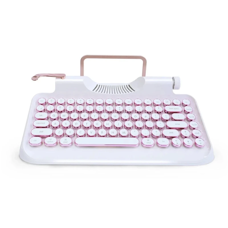 KNEWKEY RYMEK Wired and Wireless Typewriter Style Mechanical Keyboard with Tablet Stand, Bluetooth Connection (White)