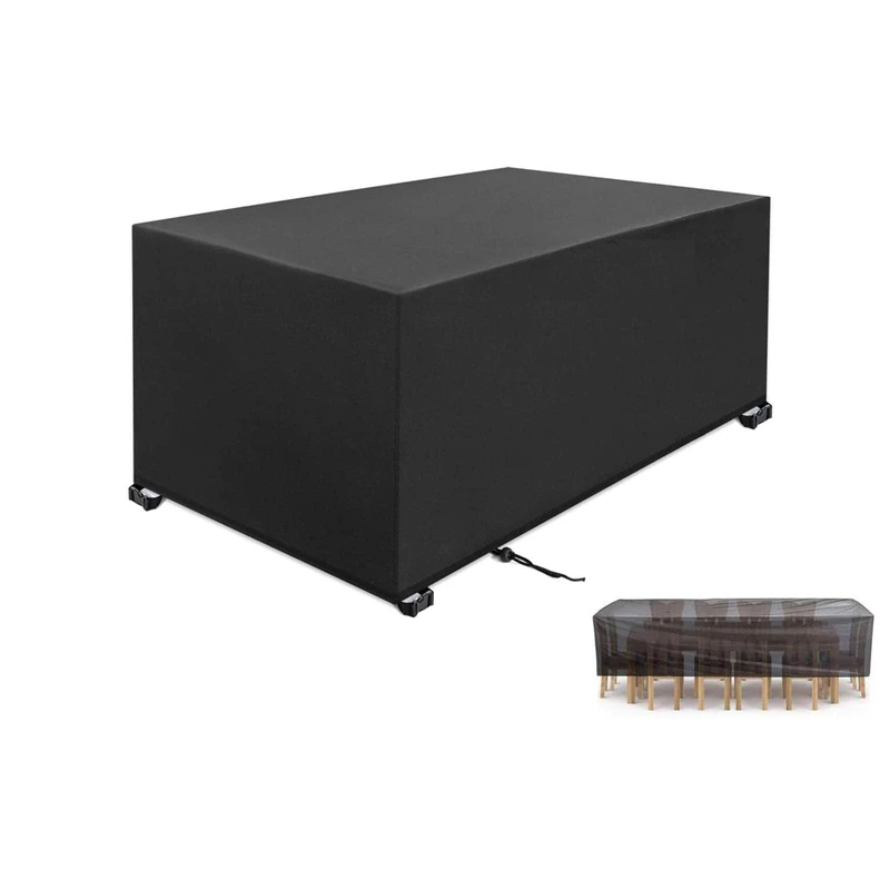 Garden Furniture Covers 380x180x100cm black 420D Heavy Duty Oxford Windproof,Snow-proof,Anti-UV Upgraded Tear-Resistant with 4 Windproof Buckles Rectangular Waterproof Patio Table Cover