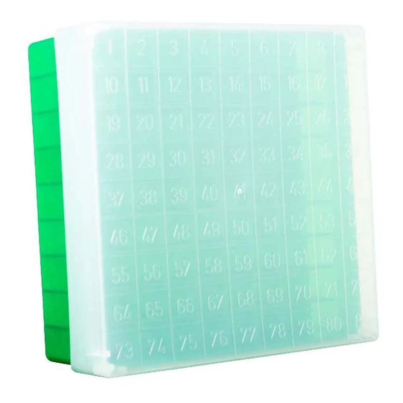 neoLab 2-2942 neoBox 81 Plus Polypropylene Kryobox, 133 mm Length x 133 mm Width x 53 mm Height, Green/Transparent/Coded