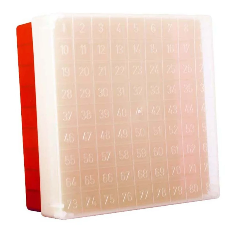 neoLab 2-2947 neoBox 81 Plus Polypropylene Kryobox, 133 mm Length x 133 mm Width x 53 mm Height, Red/Transparent/Coded