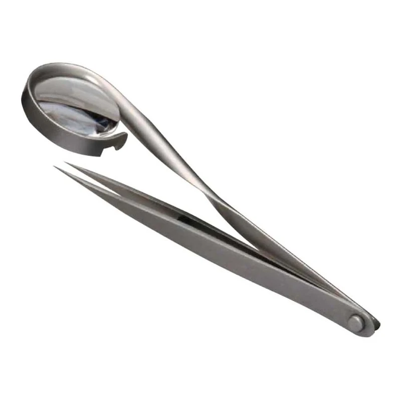 neoLab 3-1234 Stainless Steel Tweezers with 8 x Magnifying Glass, 120 mm Length