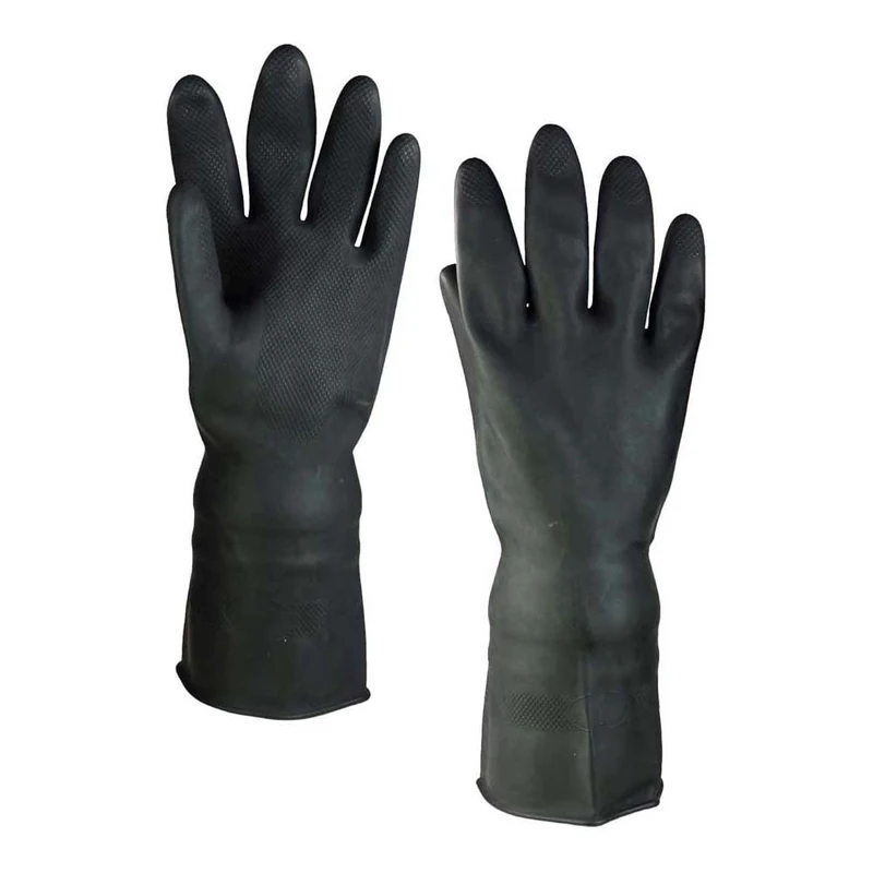 neoLab 2-4277 Natural Latex All-Purpose Gloves, Tear-Resistant Rolled Edge, 320 mm Long, Size XL/6.5/Extra Large, Black
