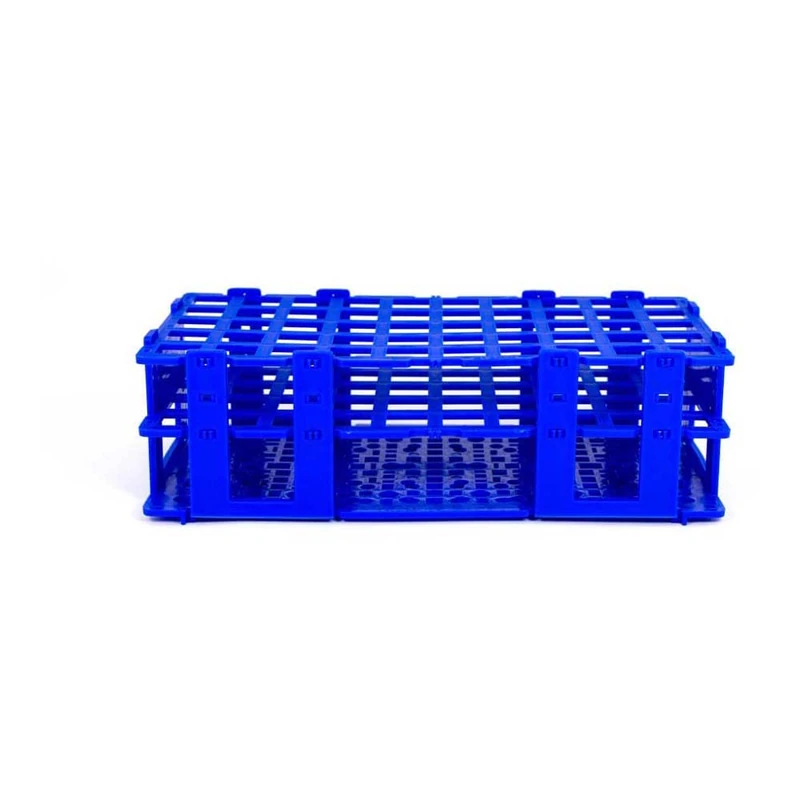 neoLab 6-2604 neoLabLine Polypropylene Multifunctional Rack for Tubes, 50 Capacity, 16 mm for Containers Diameter, Blue
