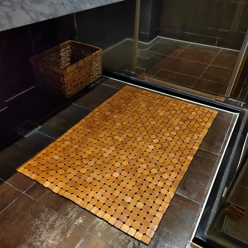 HJJKKH Bamboo Bath Mat with 19.7X27.6 inch,Nature Bamboo Wooden Bathroom Mat,Non Slip and Foldable Floor Shower Bath Mat for Bathroom,Bathtub,Shower,Sauna,Hot Tub (23.6X35.4 inch)