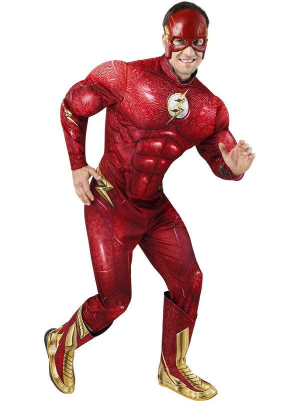 Rubies 703017M000 DC Comics Flash the Movie Deluxe Costume Jumpsuit and Mask Adult Fancy Dress, Men, Red, Medium Halloween