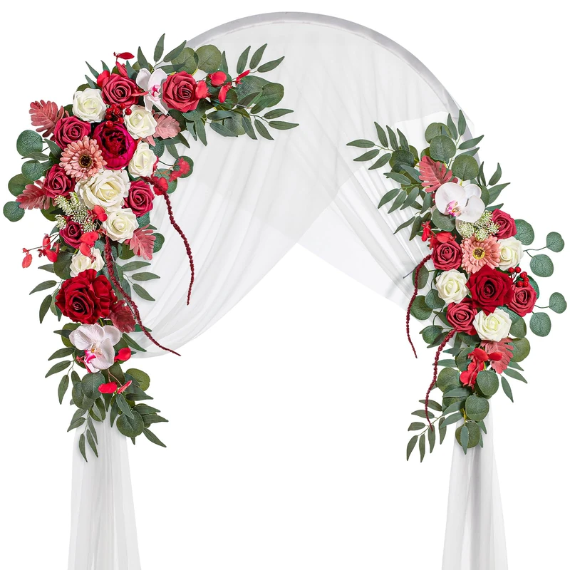 Lisuun Wedding Arch Flowers, Artificial Flowers for Decoration, 2pcs Flower Swag and 1 pcs Semi-Sheer Chiffon Table Runner Swag for Light Luxury and Elegance Wedding Ceremony Floral Decor - Pack of 3 - Image 1