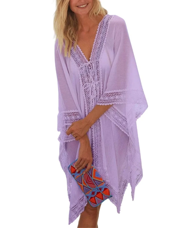 JFAN Women's Summer Soft Loose Casual Bikini Cover Up Vacation Beach Shawl Women's Beach Swimwear Tops Cardigan(Purple)