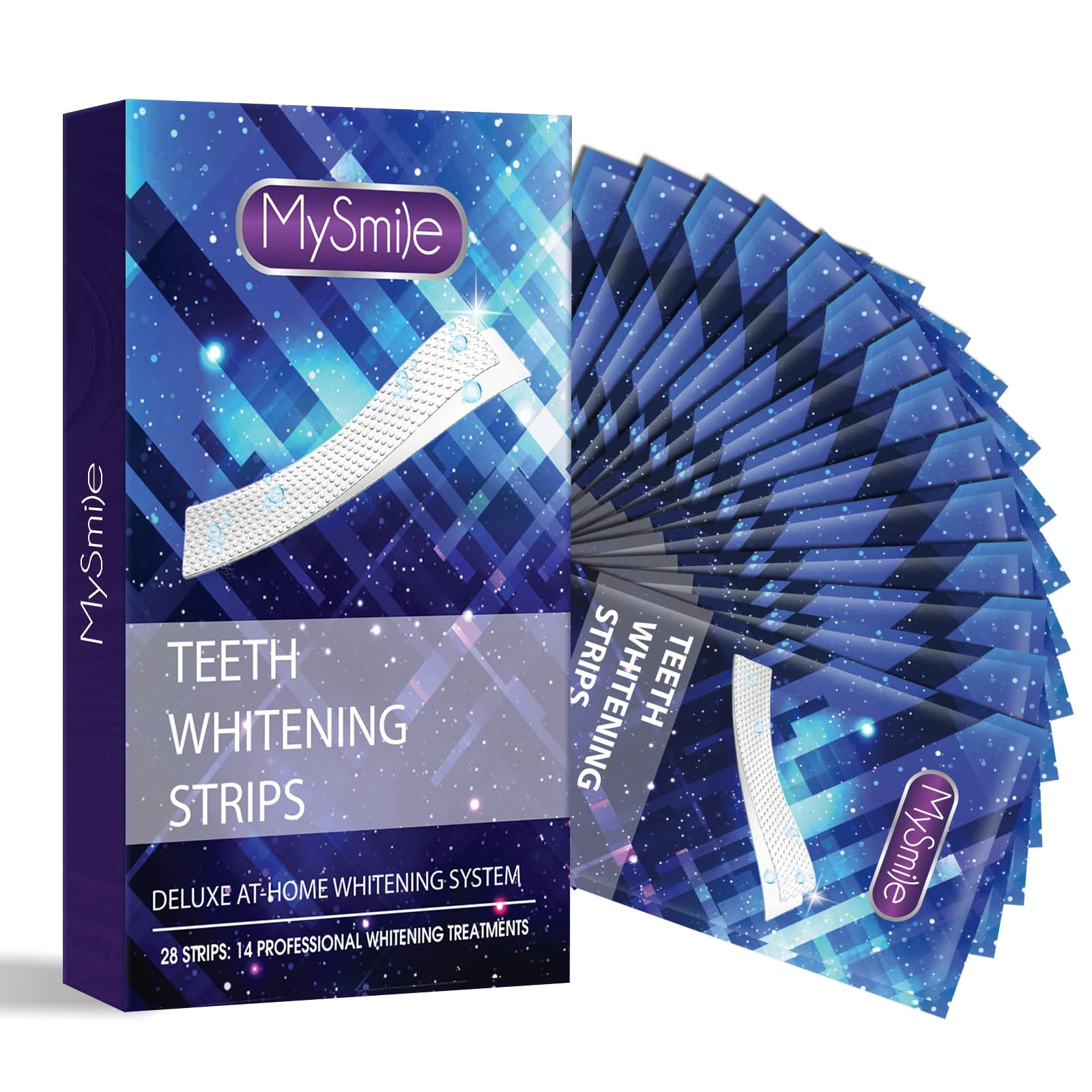 MySmile Teeth Whitening Strips 14 Treatments, Non-Sensitive Formula, Non-Slip 28 Whitening Strips for Sensitive Teeth, Fast Whitening, Safe Whitener for Smokers, Coffee Drinkers, Yellow Stains