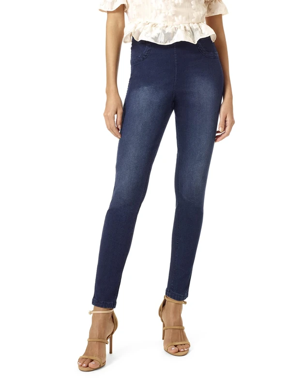 HUE Solid Reversible Denim Legging Deep Blue Wash/ Black M - Image 1