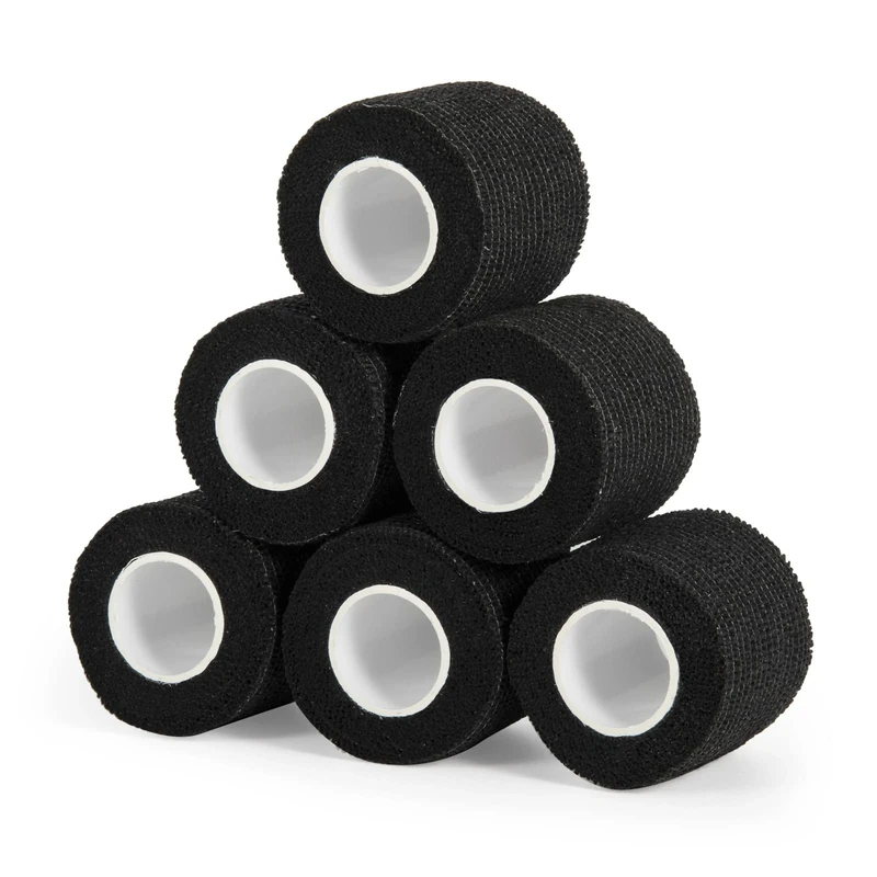 Cohesive Bandage Wrap 2" x 5 Yards, Self Adherent Vet Wrap 5CM x 4.5M Self Adhesive Bandage Tape for Wrist & Ankle Sprain Swelling Breathable Elastic Pet Bandage Grip Cover Black (6 Roll)