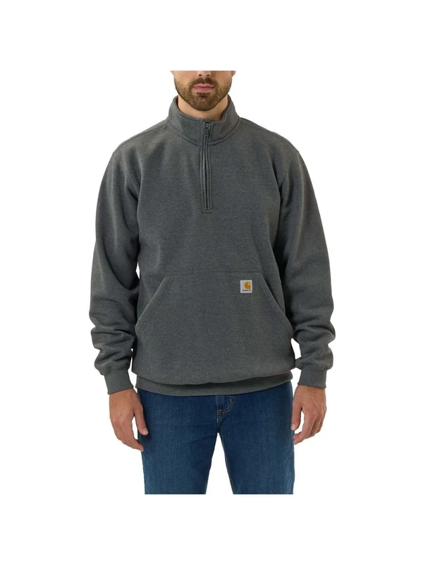 Carhartt Men's Stand-Up Collar Medium Weight Quarter Zip Loose Fit Sweatshirt, Gray, XL