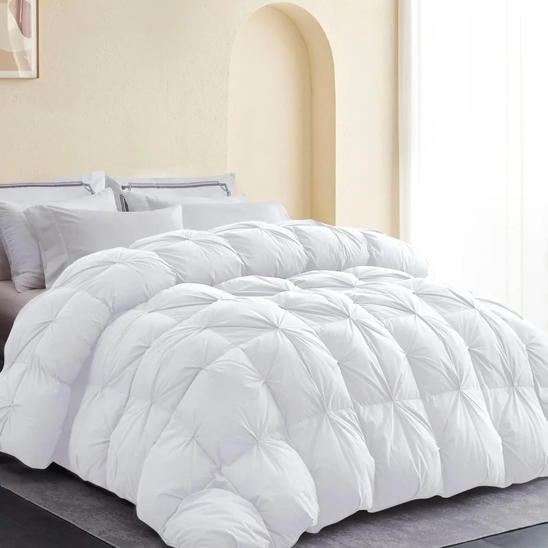 SNOWMAN Premium Down Comforter Cal King Size, Luxurious All Season Duvet Insert with Cotton Blended Fabric, 48oz Fill Weight Pinch Pleat Design Hotel Bedding Comforter (White,108"x98")