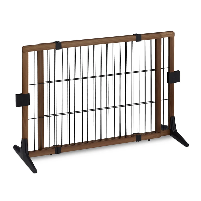 Relaxdays Safety Gate for Children & Pets, HxD: 71 x 107-172 cm, with Feet and Floor Protectors, Free-Standing, Brown