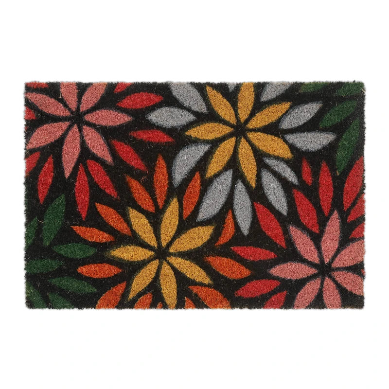 Relaxdays Flowers Roses Welcome Doormat Coir Rubber, 40 x 60 cm, Door Mat Inside & Outside, Non-Slip, Multicoloured, Coco